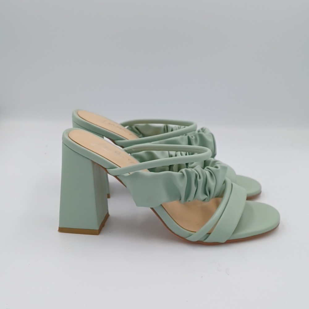London Rag Genesis Mint Green Ruched Strap Detail Block Heel Sandal - Picture 6 of 10